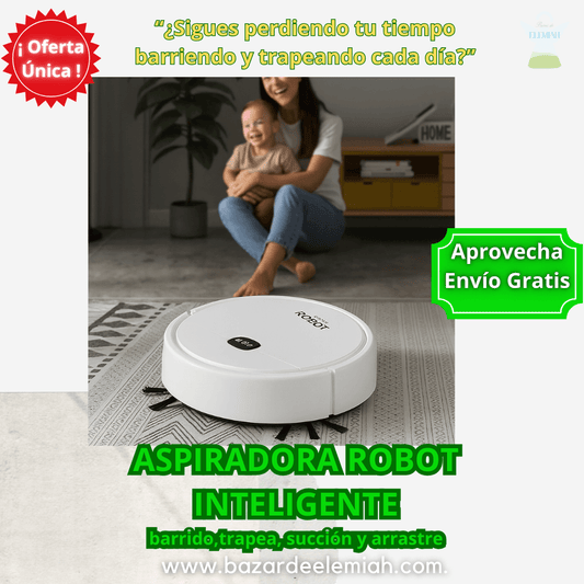 ASPIRADORA ROBOT INTELIGENTE - Aspira y Barre – Adiós al Polvo y Migas SIN esfuerzo en minutos.