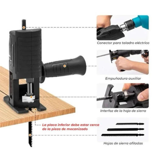 Sierra Adaptador más 3 HojaSierra – Potencia tu Taladro – Logra cortes profesionales en minutos sin gastar más