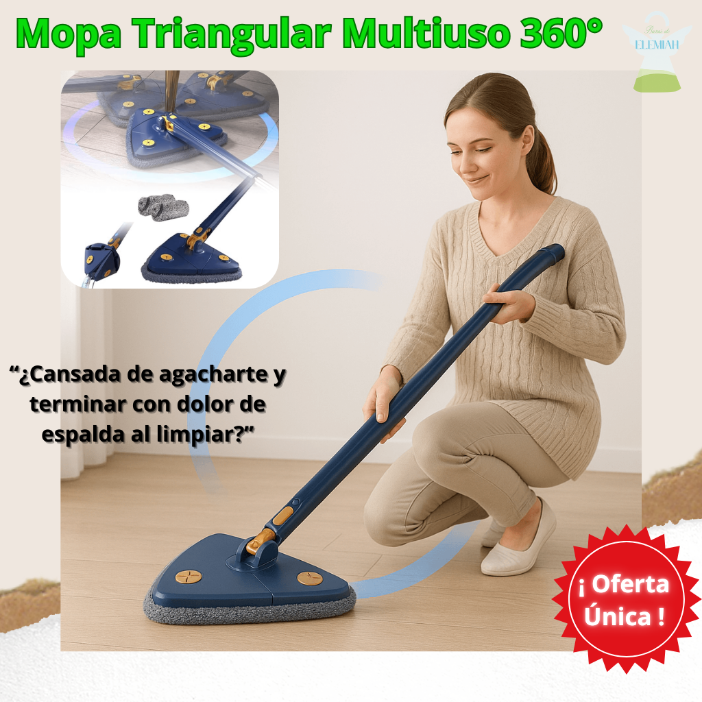 MOPA TRIANGULAR 360– Llega a cada rincón –Pisos impecables en minutos sin esfuerzo