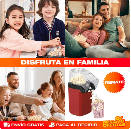 MAQUINA DE PALOMITAS – Sin Aceite, Rápida y Compacta - Palomitas frescas y ligeras en pocos minutos.