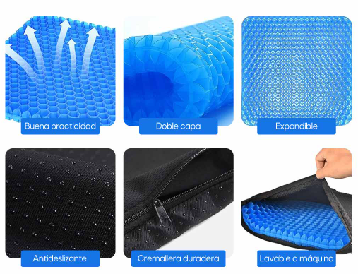 COJIN DE GEL FLEXIBLE Antideslizante – Corrige tu postura - Siéntate cómodo todo el día.