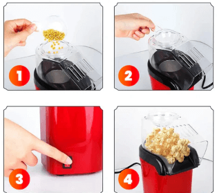 MAQUINA DE PALOMITAS – Sin Aceite, Rápida y Compacta - Palomitas frescas y ligeras en pocos minutos.